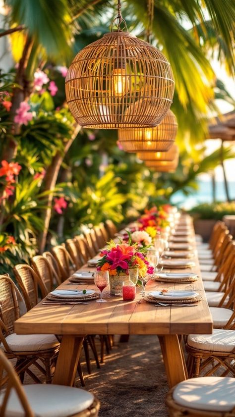 Create a relaxing space with tropical decor that’s vibrant and inviting 🏖️🍃. Perfect for a cozy patio! Patio Greenery Ideas, Tropical Outdoor Patio, Tropical Patio, Tropical Outdoor, Tropical Retreat, Patio Decor Ideas, Storage Bench With Cushion, Rustic Kitchen Island, Outdoor Patio Designs