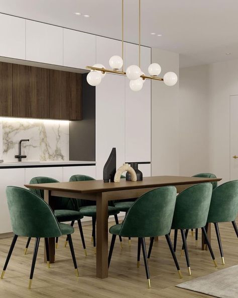 Table & Chair Living Room Design Green, Modern Apartment Living Room, Simple Living Room Decor, Grey Dining Room, Minimalist Dining Room, Dining Room Table Decor, Dining Room Combo, Open Living Room, House Design Kitchen