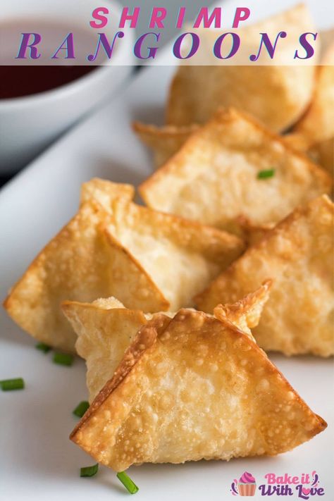 Shrimp Rangoon Recipe, Shrimp Rangoon, Wonton Filling Recipes, Baked Wontons, Wonton Appetizers, Wonton Wraps, Wonton Wrapper Recipes, Baked Crab, Rangoon Recipe