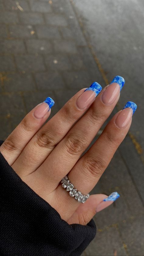 Blue Marble Nails, Blue Nail Inspo, French Manicure Acrylic Nails, French Bleu, Nails Blue, Blue Nail, Marble Nails, Blue Marble, French Tip Nails