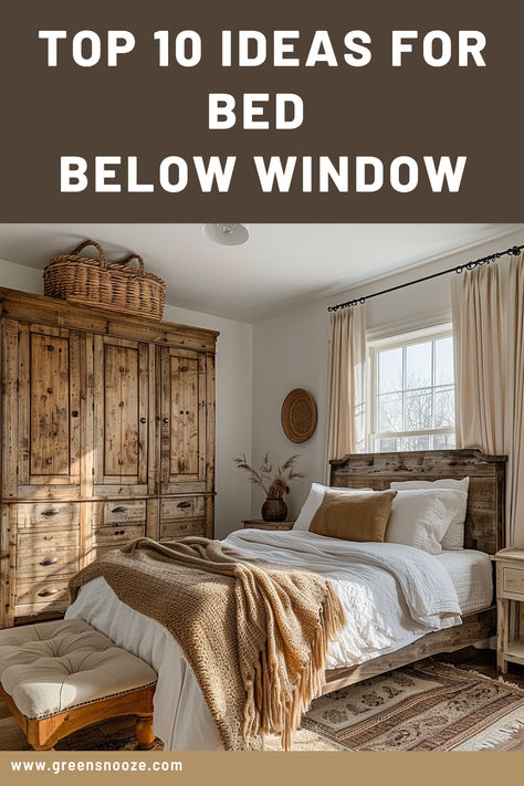 bedroom inspo, bedroom ideas, window above bed, bed below window, bed under window Bed With Small Window Behind It, Room Decor With Window Behind Bed, Master Bedrooms Window Behind Bed, Small Window Above Bed Ideas, Window Shades Behind Bed, Bedroom Big Window Ideas, Headboard Ideas With Window Behind, King Bed Window Behind, Bed Against Wall With Window