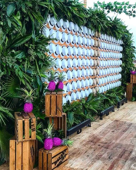 Majeda Kassir Bisharat on Instagram: “Spirit of Cuba : Captured ✔️ A photo op wall adorned with fedora hats, tropical greenery, purple pineapples and rustic elements! |Event…” Simply Wedding Dress, Havana Party, Havana Nights Party, Gala Themes, Hat Wall, Gala Ideas, Havana Nights, Diy Event, Destination Wedding Inspiration