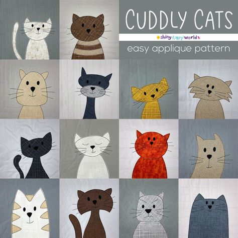 Cats Quilt, Cuddly Cats, Cat Quilt Patterns, Quilt Layers, Cat Applique, Cute Cat Face, Applique Quilt Patterns, Quilt As You Go, Patch Aplique