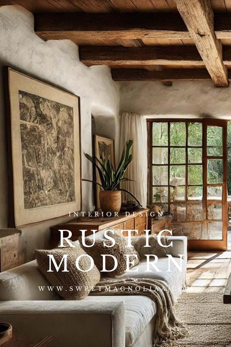 Get tips on mastering rustic interior styling in modern homes. Learn how to bring a touch of cozy charm to your space with rustic design elements. Rustic Contemporary Home Interiors, Simple Rustic Interior, Modern Rustic Ranch House Interior Design, Rough Interior Design, Rustic Modern Decor Interior Design, Texas Hill Country Interiors, Boho Rustic Interior Design, Rustic Italian Interior Design, Montana Style Decor