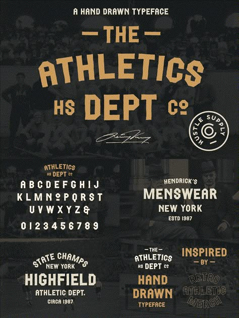 The Athletic Font Collection Athletic Heather Sports T-shirt With Team Logo, Sporty Athletic Heather T-shirt With Text Print, Sports Typeface, Athletic Club Logo, Athletic Fonts, Hand Drawn Typeface, Athletic Sports, Torn Paper, Fitness Studio