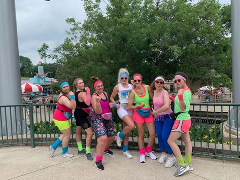 Our 80s jazzercise themed outfits were perfect for a bachelorette party at an amusement park. We had so much fun and got so many compliments. #80s #bachelorette Bachelorette 80s Theme, Bachelorette Party Outfit Themes Fun, 80s Bachelorette Party Outfit, Amusement Park Bachelorette Party, 80s Theme Bachelorette Party, Jazzercise 80s, Jazzercise Outfits, 80s Bachelorette Party, 80s Jazzercise