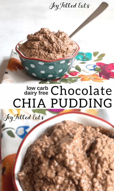 Chocolate Chia Pudding Recipe - Low Carb, Keto, THM S, Dairy-Free, Grain-Free, Gluten-Free, Sugar-Free - When you are craving chocolate and need something easy turn to this easy Chocolate Chia Pudding Recipe. Stir a few ingredients together and feast on a pudding healthy enough for breakfast and sweet enough for dessert. #lowcarb #keto #dairyfree #grainfree #glutenfree #sugarfree #thm #trimhealthymama #chocolate #breakfast #dessert #snack Low Carb Dairy Free, Chocolate Chia Pudding Recipes, Pudding Healthy, Galletas Keto, Dairy Free Bread, Craving Chocolate, Corp Perfect, Keto Chia Pudding, Chia Pudding Recipe