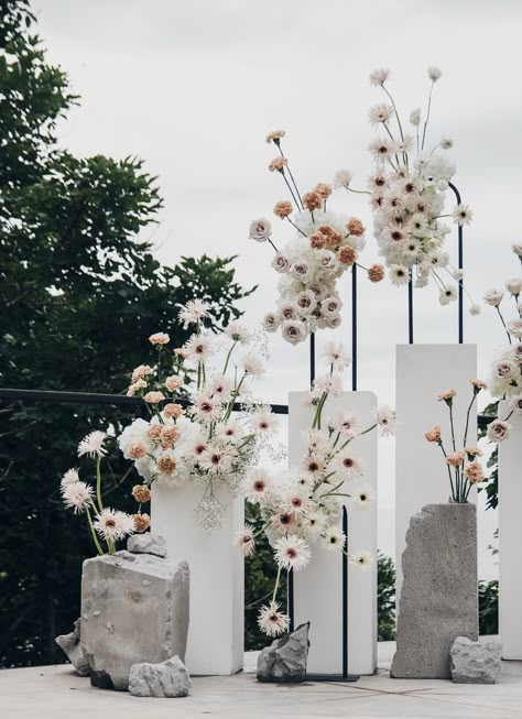 concrete wedding Concrete Wedding Decor, Pedestal Decor, Concrete Wedding, Engagement Themes, Photo Backdrop Wedding, Church Wedding Decorations, Reception Flowers, Wedding Aisle, Church Wedding