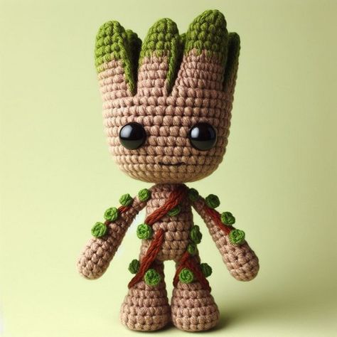 Crochet Groot Amigurumi Pattern Step By Step Baby Groot Crochet Pattern Free, Crochet Groot Free Pattern, Groot Crochet Pattern Free, Marvel Crochet Patterns Free, Crochet Stuffy Free Pattern, Crochet Toys Free Patterns Easy, Groot Crochet Pattern, Crochet Groot, Groot Crochet