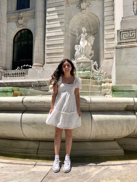 #ootdfashion #nyc #whitedress #converse #summeroutfitideas #ootd White Converse Outfit Dress, White Converse Outfits, White Frock, White Dress Outfit, Outfits With Converse, White Converse, Girl Fits, Dress Outfit, Ootd Fashion