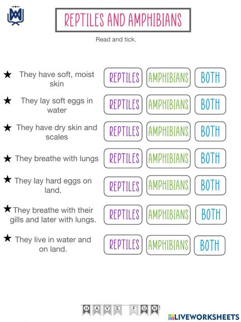 Ejercicio interactivo de Reptiles and Amphibians Reptiles And Amphibians Worksheets, Reptiles Worksheet, Biology Worksheet, Kindergarten Colors, Soft Egg, Animal Worksheets, 2nd Grade Math Worksheets, Science Worksheets, Sorting Activities