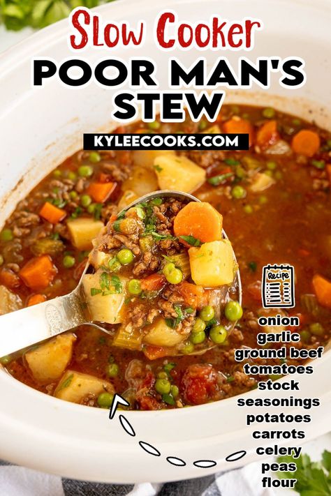 A delicious crock pot recipe using simple ingredients, this Poor Man's Stew is a family favorite. It's an easy dinner to make, budget friendly and delicious! Poor Man's Stew, Easy Dinner To Make, Poor Mans Stew, Ninja Cooking System Recipes, Comfort Meals, Hamburger Stew, Amazing Food Hacks, Comfort Soup Recipes, Crock Pot Recipe