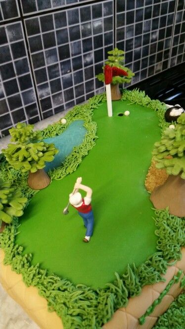 Golf Cake Ideas, Golf Course Cake, Golf Ball Cake, Golf Themed Cakes, Golf Birthday Cakes, Slab Cake, Golf Flag, 90th Birthday Cakes, Golf Cake