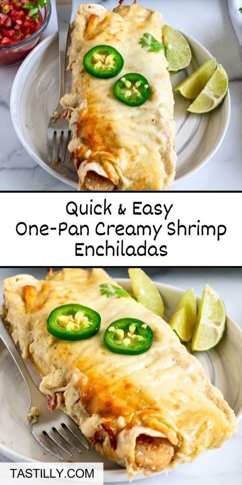 Looking for a tasty dinner idea? Try these Creamy Shrimp Enchiladas! Packed with shrimp, cilantro-lime rice, and a creamy enchilada sauce, it’s the perfect blend of Creole and Mexican flavors. Quick and easy to make, perfect for busy nights! 🌶🦐 #ShrimpEnchiladas #MexicanRecipes #WeeknightDinner #EasyMeals Creamy Enchilada Sauce, Creamy Shrimp Enchiladas, Shrimp Enchiladas Recipes, Creamy Enchilada, Shrimp Enchiladas, Rice Black Beans, Crock Pot Dishes, Mexican Flavors, Creamy Shrimp