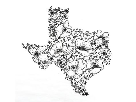 Texas Wildflowers Drawing, Texas Related Tattoos, Texas Wildflowers Art, Wester Wallpaper, Laserpecker Projects, Texas Flower Tattoo, Texas Outline Tattoo, Texas Wildflower Tattoo, Texas Drawings