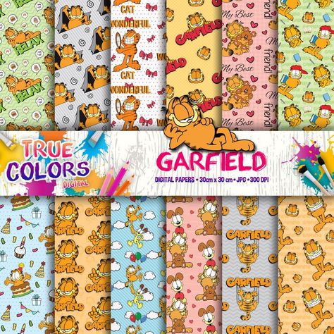 Garfield Digital Paper Garfield digital Garfield printable | Etsy Garfield Pattern, Halloween Birthday Decorations, Halloween Digital, Digital Kit, Halloween Birthday, Printable Paper, Repeating Patterns, Cute Pattern, Etsy Printables