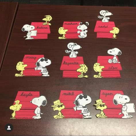 Peanuts Door Decoration, Charlie Brown Ra Bulletin Board, Peanuts Ra Theme, Snoopy Ra Bulletin Board, Snoopy Ra Board, Snoopy Door Decs, College Door Name Tags, Snoopy Classroom Decorations, Snoopy Door Decorations