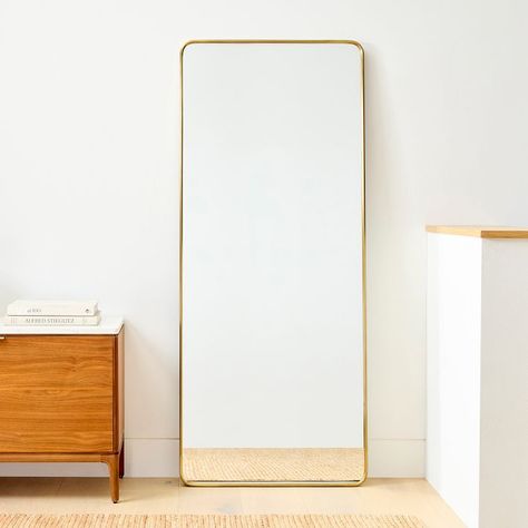 Modern Streamline Floor Mirror | West Elm West Elm Mirror, Mirror Dark, Leaning Mirror, Oversized Furniture, Bathroom Solutions, Metal Floor, Furniture Trends, Outdoor Dining Furniture, Kitchen Mirror