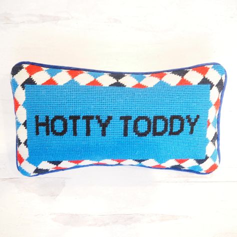 Spruce up  your dorm, RV or any game day space with this handmade, needlepoint Hotty Toddy pillow. Velvet back. Pink Dorm, Ghost Pillow, Beaded Pillow, Hotty Toddy, Needlepoint Pillow, Chenille Pillow, Purple Halloween, Pennant Flag, Needlepoint Designs