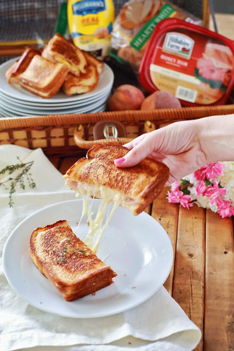 Ham and Apricot Grilled Cheese sandwiches by Flirting with Flavor Ham And Cheese Sandwiches Grilled, Apricot Grilled Cheese, Best Grilled Ham And Cheese Sandwich, Grilled Cheese And Jam Sandwich, Brie And Ham Grilled Cheese Sandwich, Apricot Slice, Grilled Ham And Cheese, Grilled Ham, Ham And Cheese Sandwich