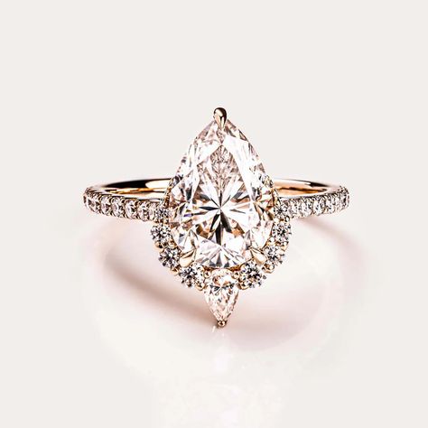 Moissanite Vintage Engagement Rings, 2.50 CT Pear Cut With Round Pave Setting Yellow Gold, Wedding Ring, Anniversary Gift Ring, Handmade