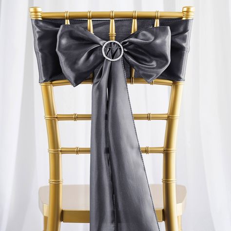 https://www.efavormart.com/products/5-pack-6x106-charcoal-gray-satin-chair-sash?sca_ref=101063.BTRAwHc7F5 Wedding Chair Sashes, Chair Bows, Chair Ties, Bow Sash, Chair Sash, Elegant Chair, Chair Sashes, Satin Sash, Bow Tie Wedding