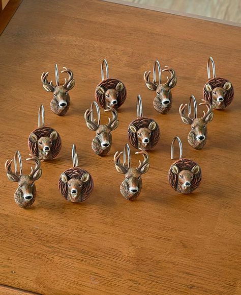 Cold Snap Deer Bathroom Set of 12 Shower Hooks | LTD Commodities Deer Shower Curtain, Diy Bathroom Design, Primitive Bathrooms, Rustic Bathrooms, Primitive Decorating Country, Bathroom Collections, Shower Curtain Hooks, Log Cabins, Bath Room