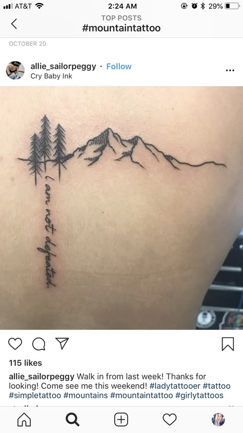 Lower Back Mountain Tattoo, Mountain With Sunset Tattoo, Manitou Incline Tattoo, Cross And Mountain Tattoo, Mountain Water Tattoo, Small Mountain Tattoos For Women, Mount Rainier Tattoo, Nh Tattoo, 34 Tattoo