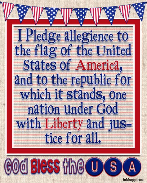 Pledge of Allegience free printable at inkhappi.com Patriotic Scrapbook, July Quotes, Patriotic Quotes, American Quotes, Liberty And Justice For All, Happy Birthday America, Blue Crafts, Scout Ideas, Pledge Of Allegiance