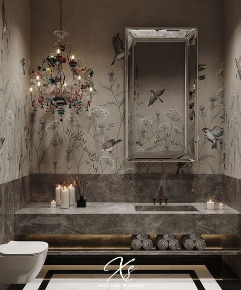 Modern Classic Bathroom, تصميم دورة مياه, Classic Bathroom Design, New Bathroom Designs, Neoclassical Interior, Wainscoting Panels, Deco Bathroom, Washroom Design, Bathroom Design Inspiration