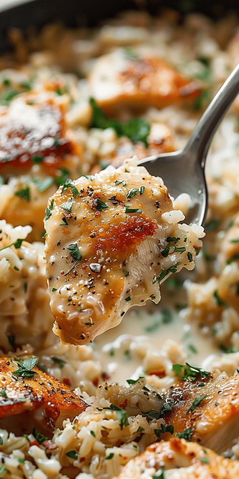 One-Pan Creamy Parmesan Chicken & Rice [40 Minutes] – Chasety Parmesan Chicken Rice, Creamy Parmesan Chicken, Chicken Entrees, Creamy Parmesan, Parmesan Chicken, Chicken And Rice, Rice Casserole, Chicken Dishes Recipes, Chicken Rice