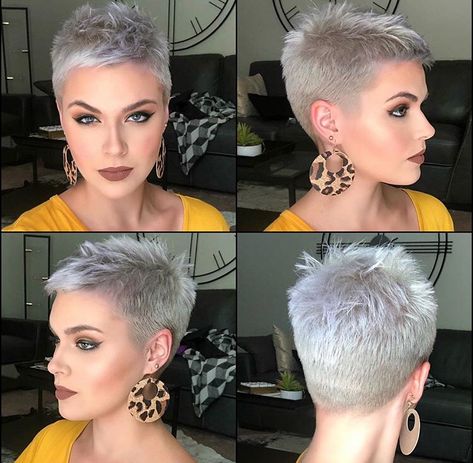 Silver Hair Short, Women Undercut, Short Spiky Hairstyles, Hair Undercut, Really Short Hair, Very Short Haircuts, Short Hair Pixie Cuts, Spiked Hair, Pixie Haircut For Thick Hair