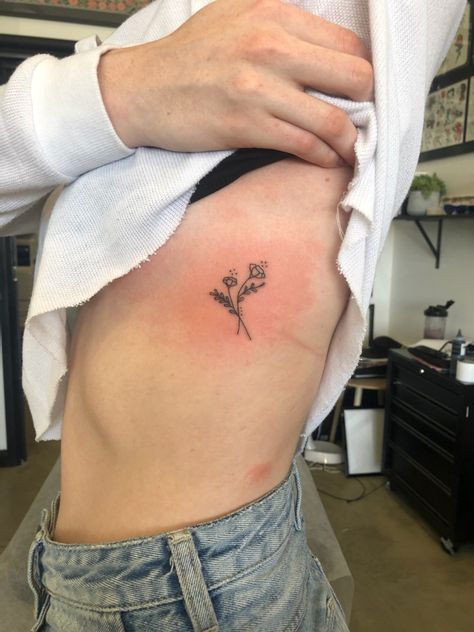 Violet Tattoo, Heather Flower, Twin Tattoos, Ribcage Tattoo, Small Flower Tattoos, Rib Tattoo, Color Tattoo, Maple Leaf Tattoo, Flower Tattoo