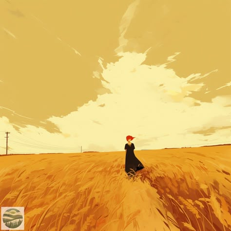 Wheat Field Aesthetic Vintage, Prairie Illustration, Wheat Field Photoshoot, Horizon Aesthetic, Wheat Drawing, Wheat Art, Dnd Things, Horizon Art, Golden Field