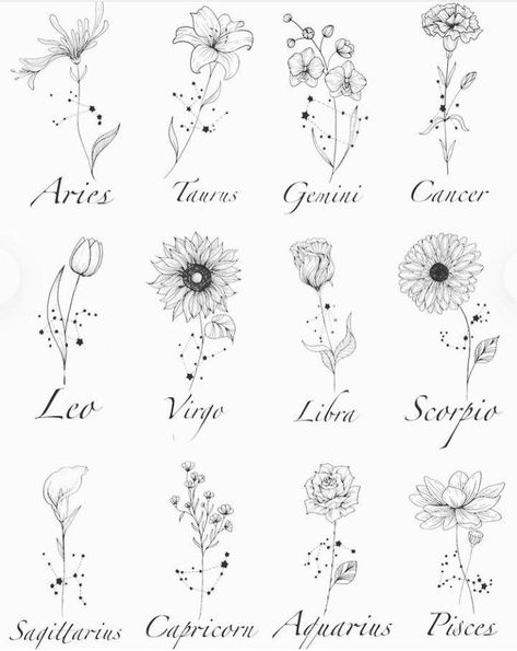 Tattoo Ideas Female For Kids, Gemini Tattoo Ideas Unique, Gemini Flower Tattoo, Birth Flower Tattoo Ideas, Tattoo Names, Simple Forearm Tattoos, Flower Tattoo Ideas, Horoscope Tattoos, Virgo Tattoo