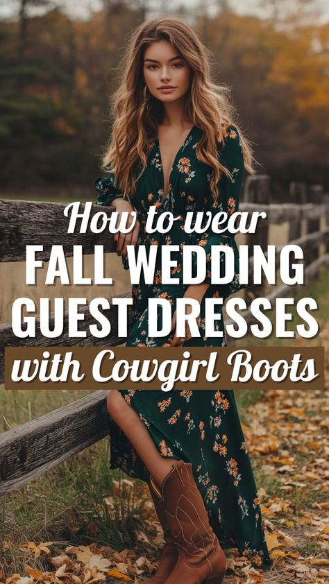 Texas Wedding Outfit Guest, Ranch Wedding Guest Outfit, Wedding Outfit With Boots, Wedding Guest Dresses With Boots, Western Wedding Dresses Guest, Photoshoot Dress Ideas Outfit, Country Wedding Guest Outfit, Dress With Western Boots, Dresses With Cowgirl Boots