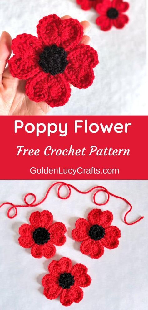 Crochet Poppy Free Pattern, Crochet Poppy Pattern, Poppy Craft, Crochet Poppy, Crochet Roses, Crochet Flowers Easy, Crochet Flowers Free Pattern, Flowers Easy, Poppy Pattern