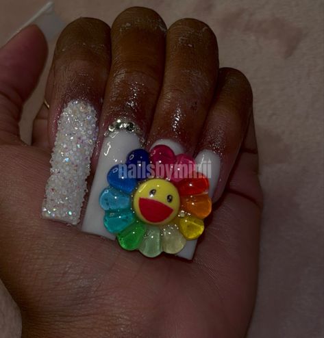 Takashi Nails, Takashi Murakami Flower Nails, Murakami Flower Nails, Takashi Murakami Nails, Murakami Nails, Extendo Nails, Takashi Murakami Flower, Charm Nails, Murakami Flower