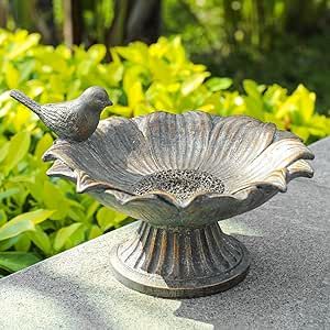 MUMTOP Bird Baths for Outdoors, Antique Outdoor Garden Birdbath Bowl Resin Bird Baths and Feeder with Vintage Bird Ornament for Outside Yard Table Decor Mediterranean Garden Decor, Desert Patio, Curtains Black And White, Unique Bird Baths, Glazing Inspiration, Vintage Outdoor Decor, Pottery Creations, Bird Bath Bowl, Beginner Pottery