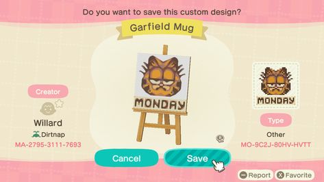 Garfield Animal Crossing, Animal Crossing Online, Acnh Builds, Nintendo Aesthetic, Super Cool Stuff, House Decals, Animal Crossing 3ds, Acnh Design, Animal Crossing Qr Codes Clothes