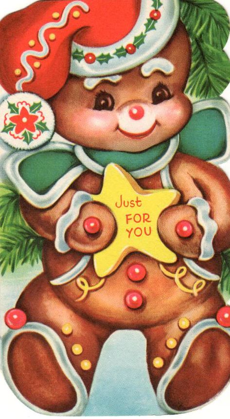 All sizes | gingerbread-xmas-just-for-you | Flickr - Photo Sharing! Gingerbread Cards, Christmas Card Images, Cookie Christmas, Digital Christmas Cards, Gingerbread Christmas Decor, Vintage Christmas Greeting Cards, Card Images, Old Cards, Vintage Xmas