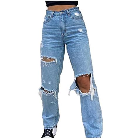 Looks Total Jeans, Ripped Baggy Jeans, Jeans Beige, Moda Jeans, Baggy Trousers, Bermuda Jeans, High Waist Fashion, Jeans Casual, Loose Jeans