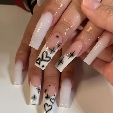 Nails Coffin Short, Punk Nails, Grunge Nails, White Acrylic Nails, Girly Acrylic Nails, Simple Acrylic Nails, Dope Nail Designs, Classy Acrylic Nails, Long Acrylic Nails Coffin