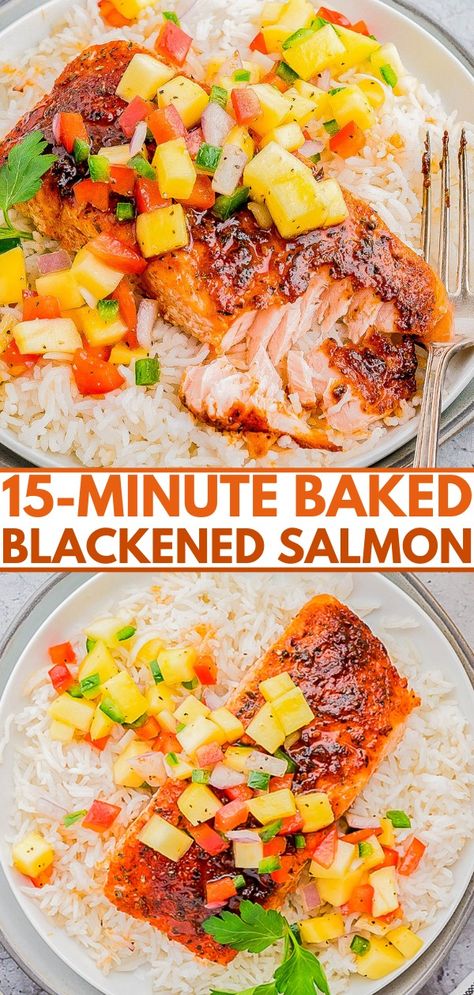 Baked Blackened Salmon - Averie Cooks Chimichurri Salmon, Buttery Salmon, Baked Blackened Salmon, Salmon Healthy, Fish Entrees, Fish Pasta, Cook Salmon, Blackened Salmon, Averie Cooks