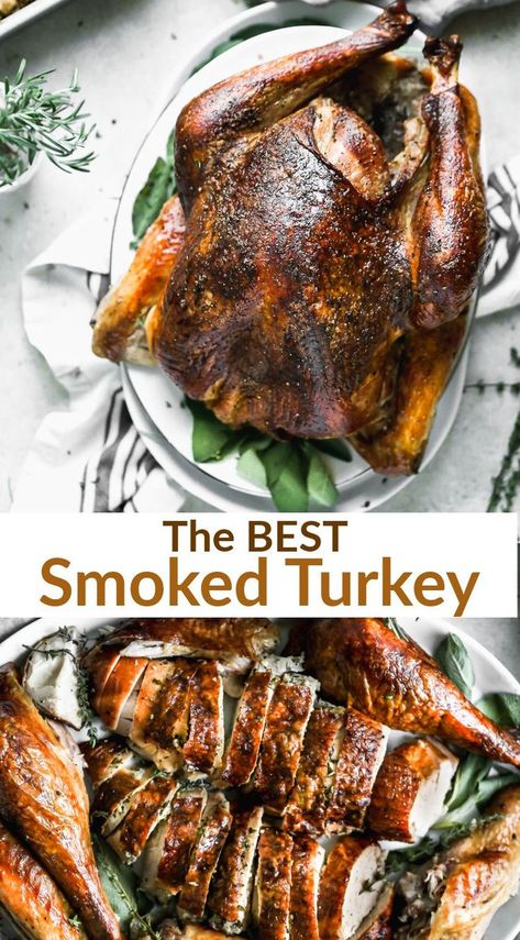 Smoked Whole Turkey, Small Turkey, Whole Turkey Recipes, Smoked Turkey Recipes, Traeger Recipes, Pellet Grill Recipes, Whole Turkey, Turkey Recipe, Lemon Herb