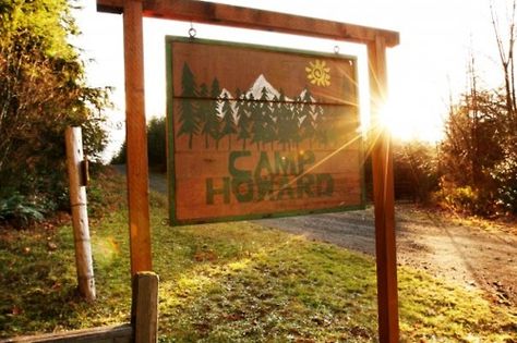 Signage for camp entrance Camp Entrance Ideas, Summer Camp Entrance, Summer Camp Signage, Camping Signs Wooden, Campground Entrance, Camp Signs Wooden, Summer Camp Sign, Camp Entrance, Camp Exterior