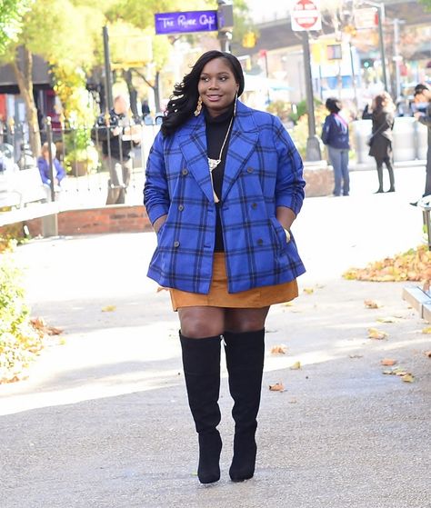 When it comes to coats, Old Navy always offers a nice quality pea coat. This blue plaid style caught my eye because of the color. Navy Mini Skirt, Chocolate Girls, 40s Fashion, Plaid Fashion, Curvy Girl Fashion, Curvy Fashion, Over The Knee Boots, Over The Knee, New Style