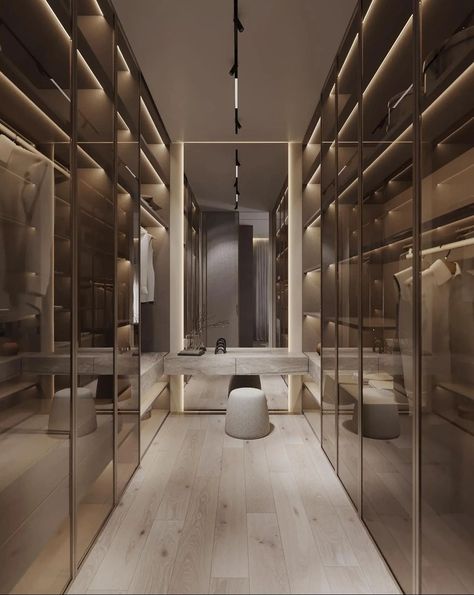 Walk In Wardrobe And Bathroom, Walkin Closets Design, Walk In Wardrobe Design, High Ceiling Living Room, Dream Things, Dream Closet Design, White Room Decor, Walk In Closet Design, Dresser Design