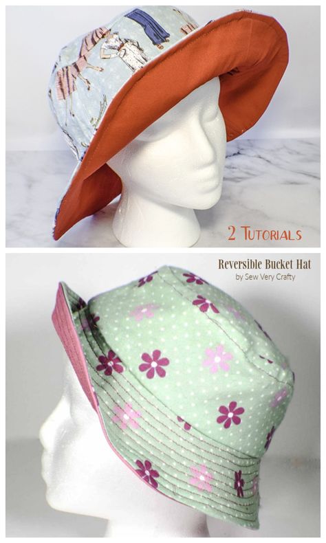 DIY Fabric Reversible Bucket Hat Free Sewing Patterns + Video | Fabric Art DIY Rain Hat Pattern, Bucket Hat Patterns, Bucket Hat Pattern Free, Sunhat Pattern, Ponytail Hat Pattern, Fabric Art Diy, Zipper Tutorial, Sewing Patterns Free Women, Hat Sewing