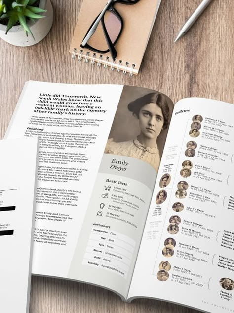 Family History Templates - The Creative Family Historian Genealogy Book Ideas, Ancestry Book Template, Genealogy Aesthetic, Geneology Book Ideas, Family Book Ideas, History Book Design, Family History Printables, Family History Book Layout, Genealogical Tree